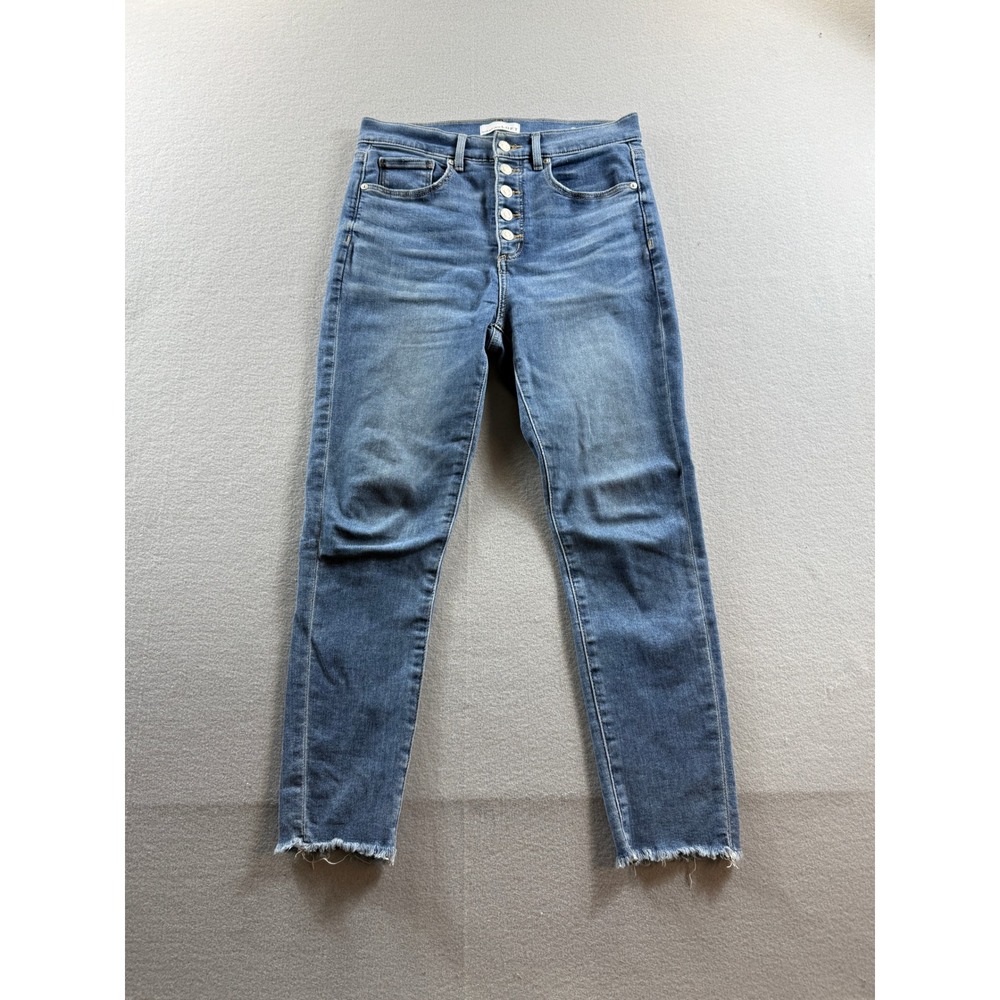 LOFT The Skinny Jeans Women 6/28 Blue High Rise Button Fly Raw Hem 29x25